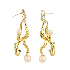 Alexis Bittar Gold Branch and Pearl Dangle Earrings